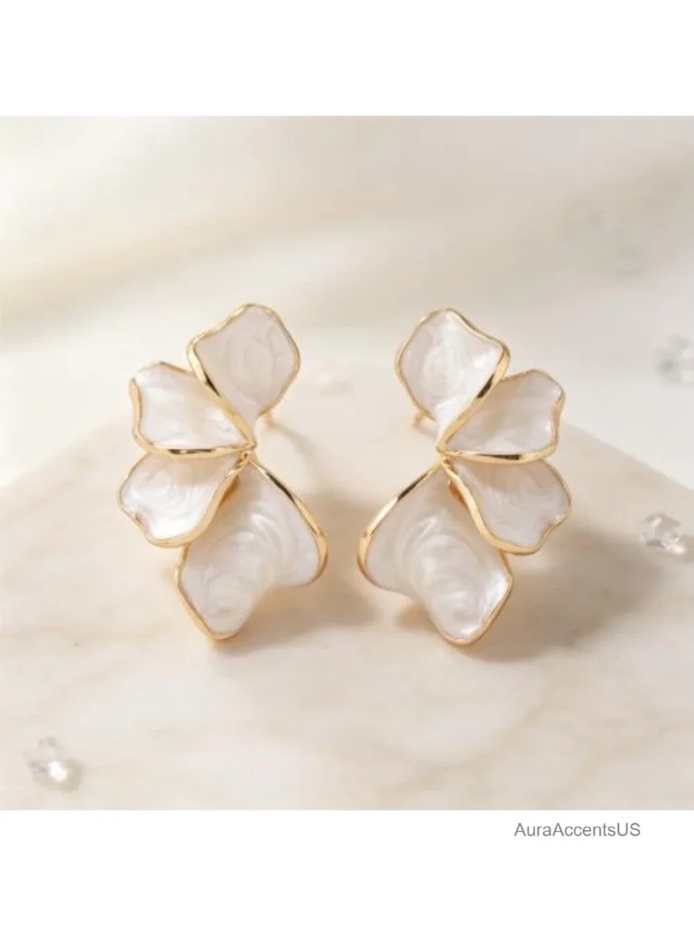 Large Gold Plated Flower Earrings for Women, Hypoallergenic Statement Floral